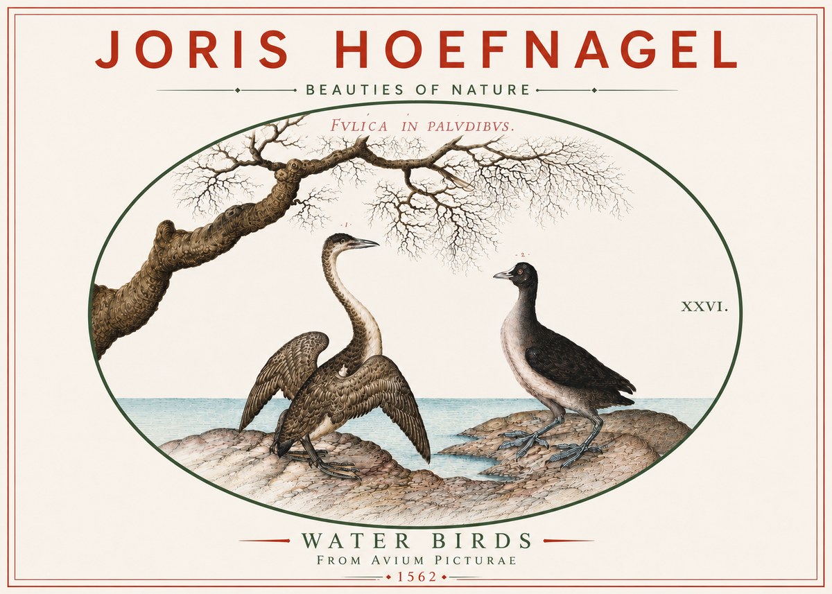 Joris Hoefnagel Cormorant and Coot No6 - Affiche