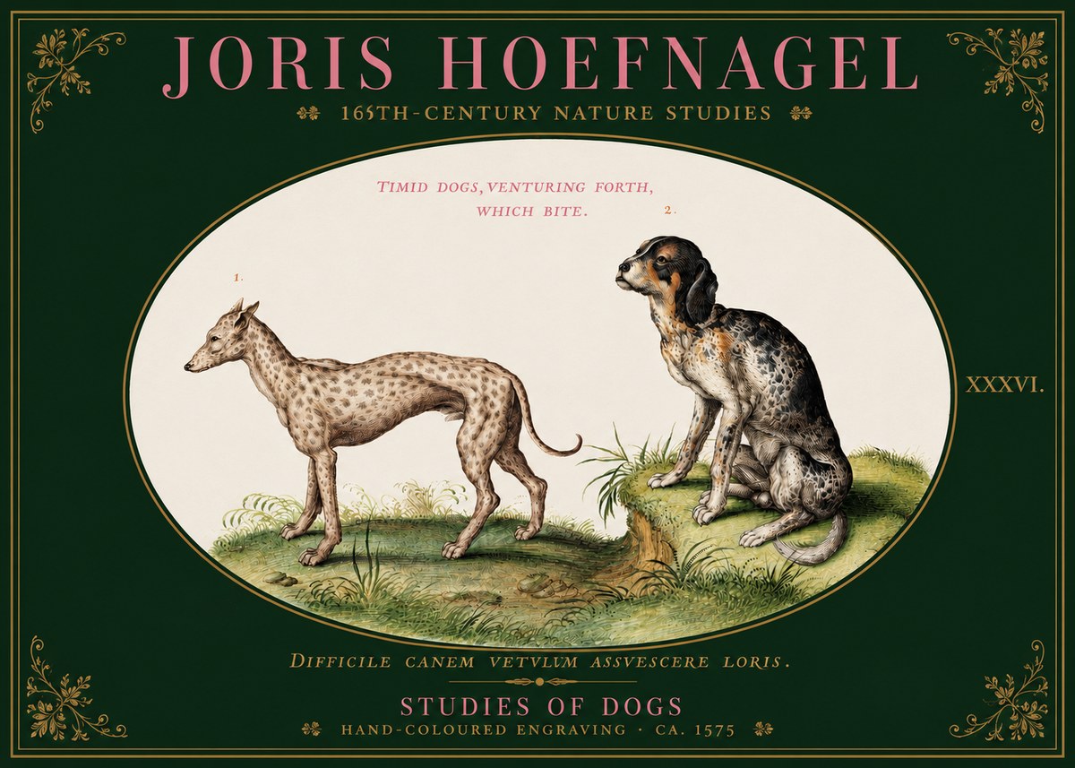 Joris Hoefnagel Studies of Dogs No3 - Affiche