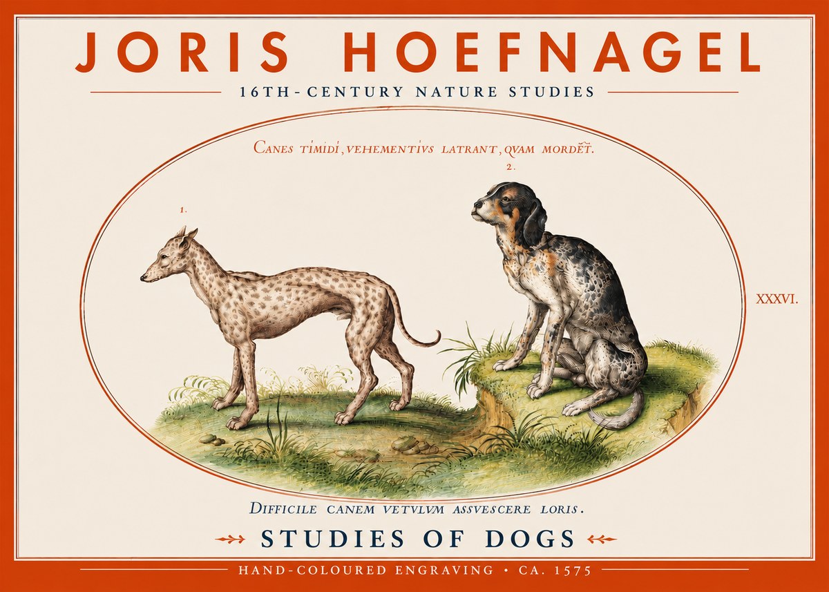 Joris Hoefnagel Studies of Dogs No4 - Affiche