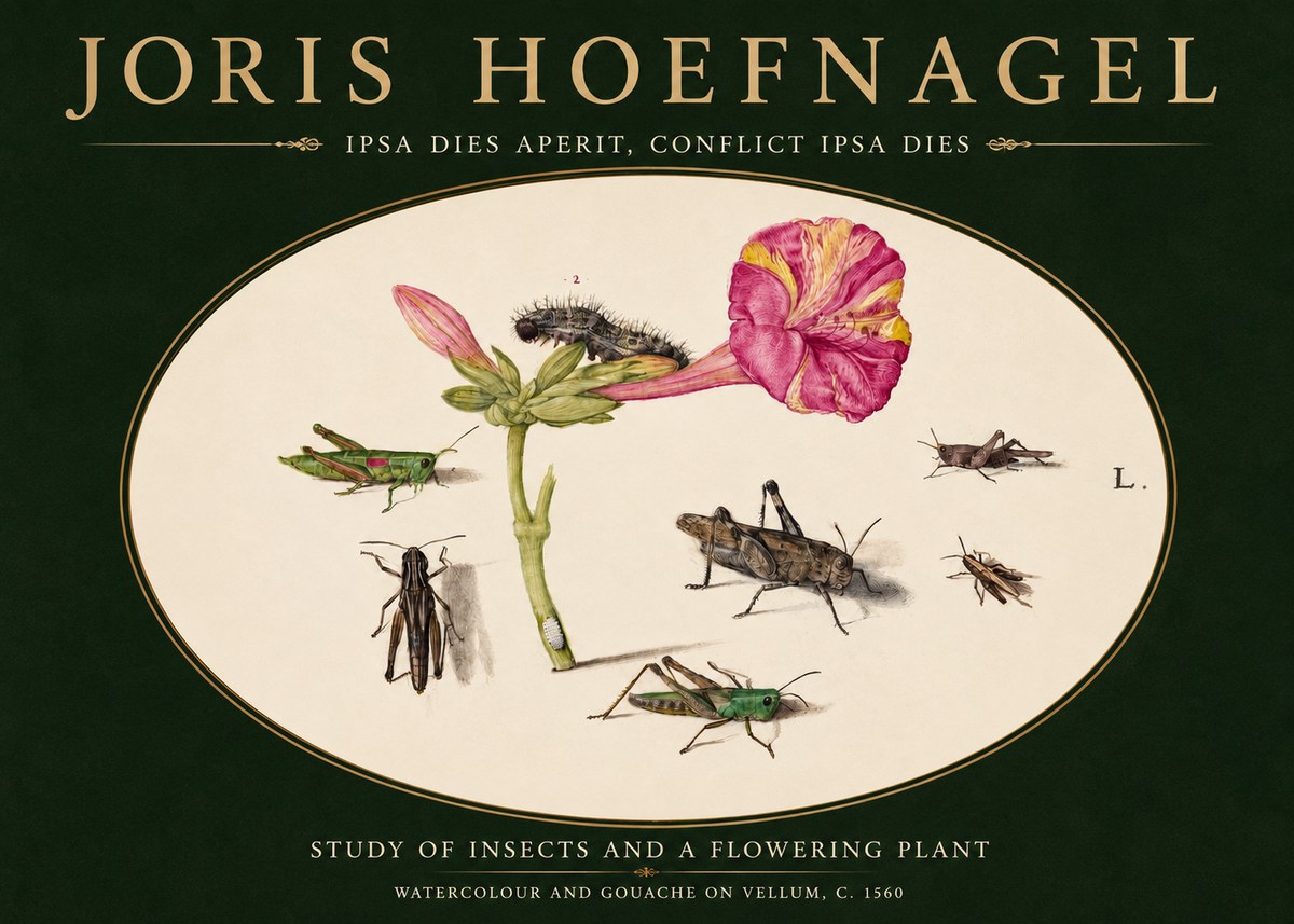 Joris Hoefnagel Study of Insects and a Flowering Plant No3 - Affiche