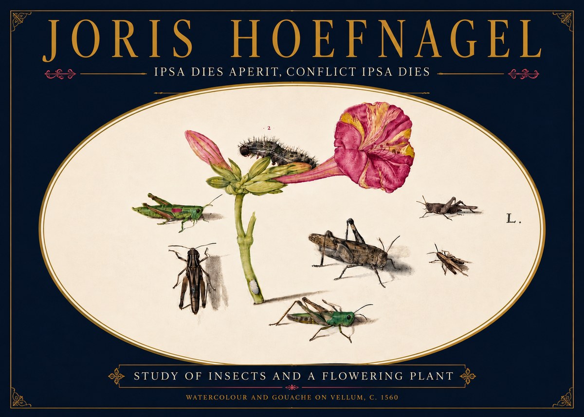 Joris Hoefnagel Study of Insects and a Flowering Plant No5 - Affiche