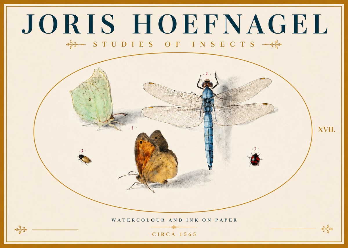 Joris Hoefnagel A Study of Butterflies, Dragonflies and Beetles No6 - Affiche