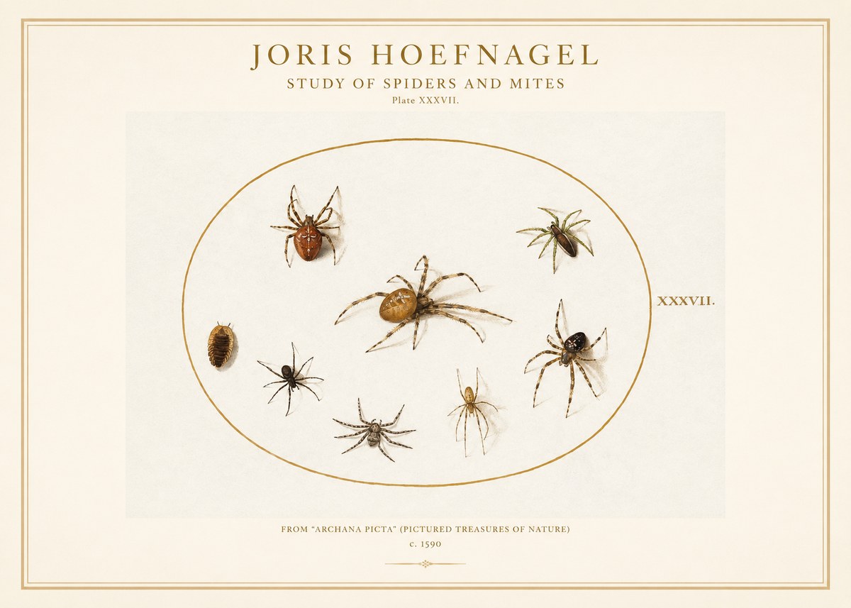 Joris Hoefnagel Study of Spiders and Mites - Plate Xxxvii. No1 - Affiche