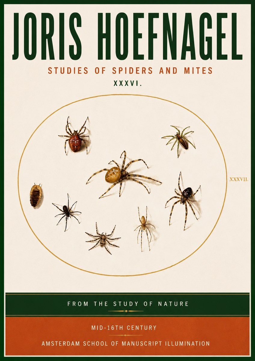 Joris Hoefnagel Study of Spiders and Mites - Plate Xxxvii. No5 - Affiche