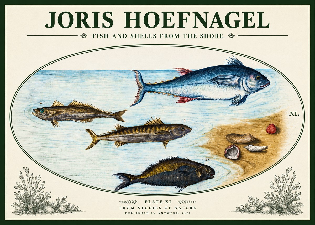 Joris Hoefnagel Fish and Shells from the Shore No3 - Affiche