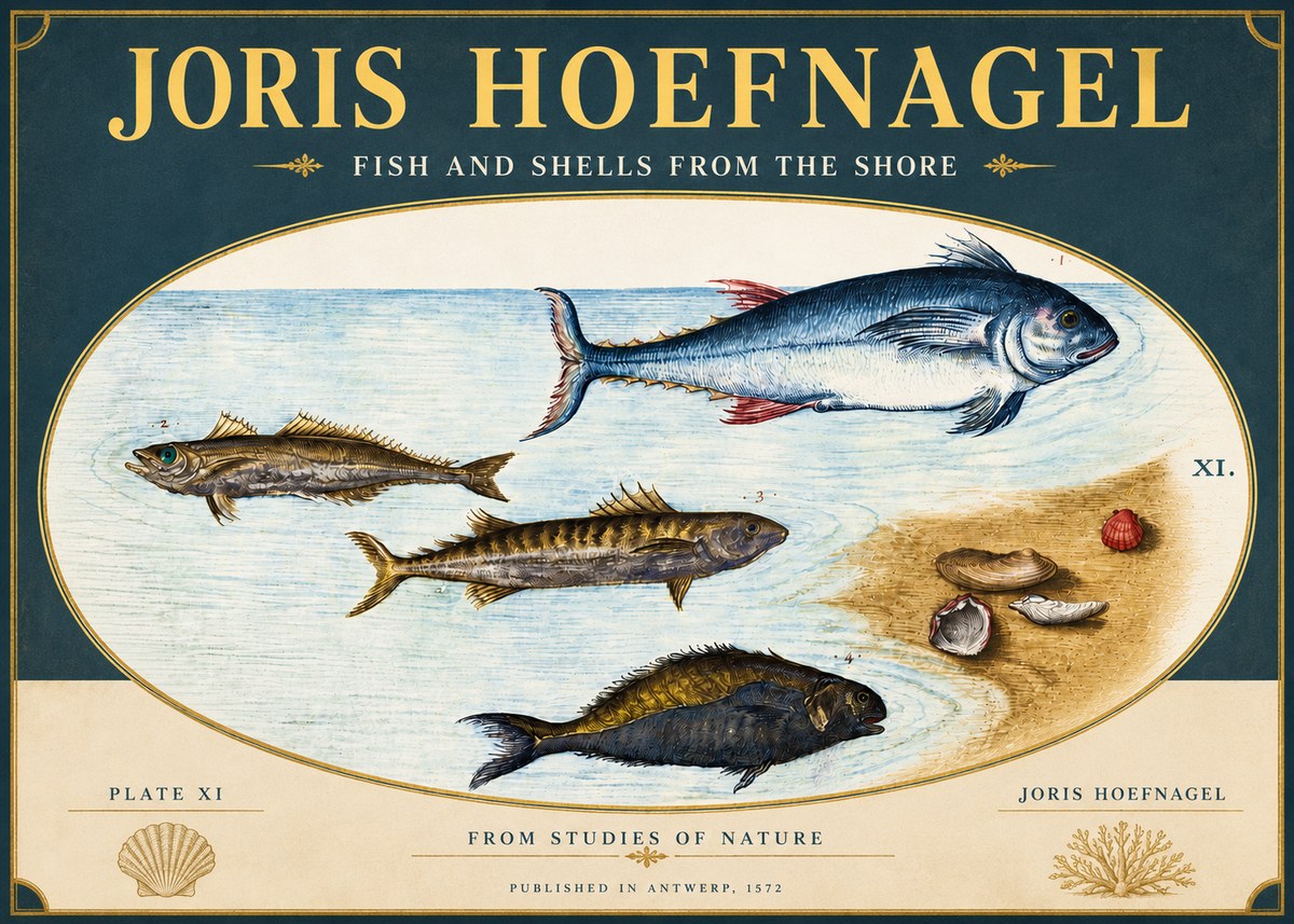 Joris Hoefnagel Fish and Shells from the Shore No4 - Affiche