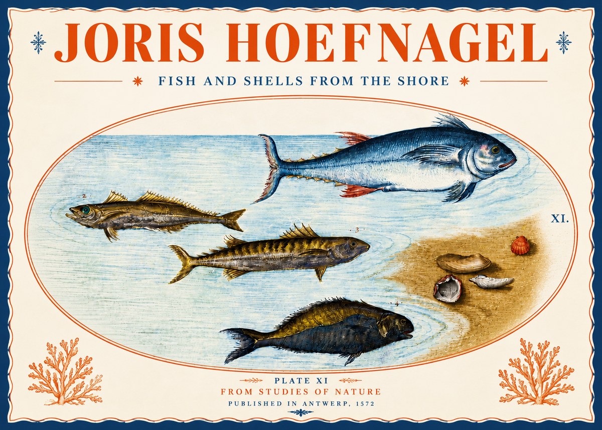 Joris Hoefnagel Fish and Shells from the Shore No5 - Affiche