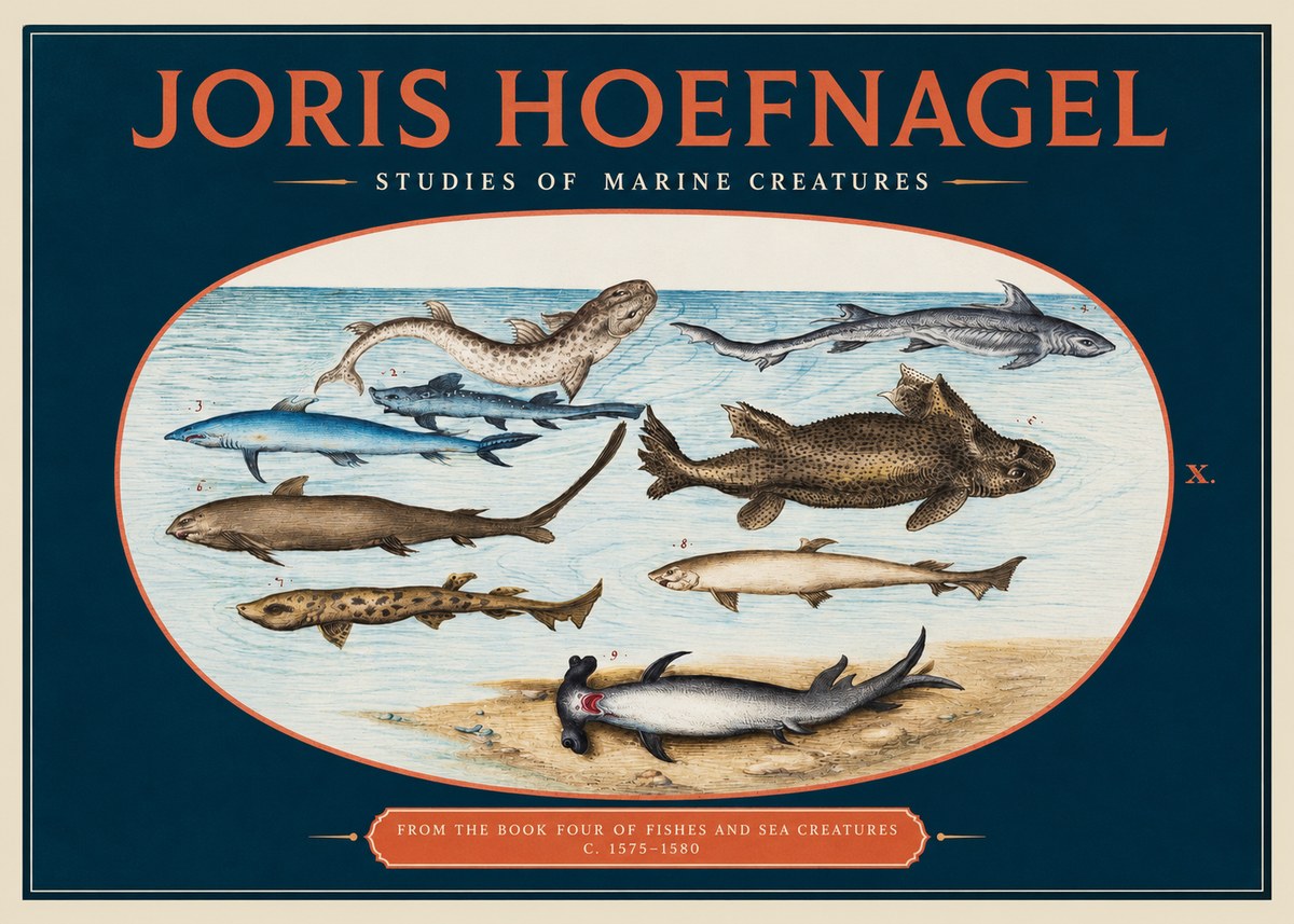 Joris Hoefnagel Studies of Marine Creatures No2 - Affiche