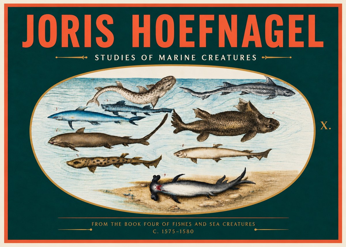 Joris Hoefnagel Studies of Marine Creatures No4 - Affiche