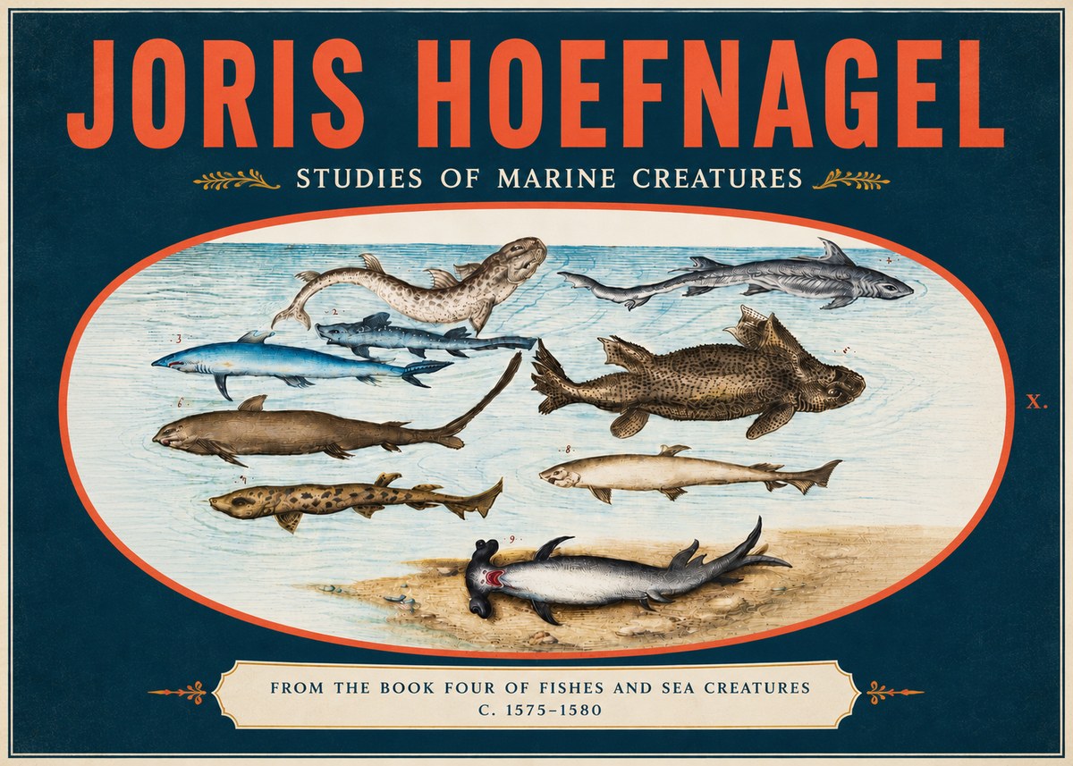 Joris Hoefnagel Studies of Marine Creatures No5 - Affiche