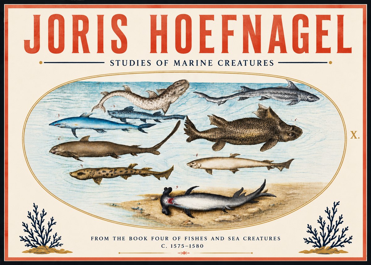 Joris Hoefnagel Studies of Marine Creatures No6 - Affiche