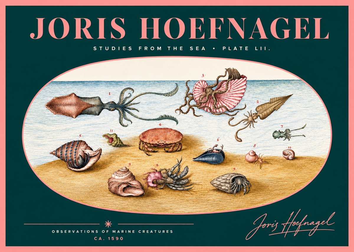 Joris Hoefnagel Marine Creatures - Plate Lii No2 - Affiche