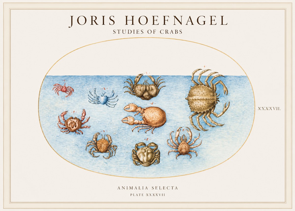 Joris Hoefnagel Studies of Crabs No1 - Affiche