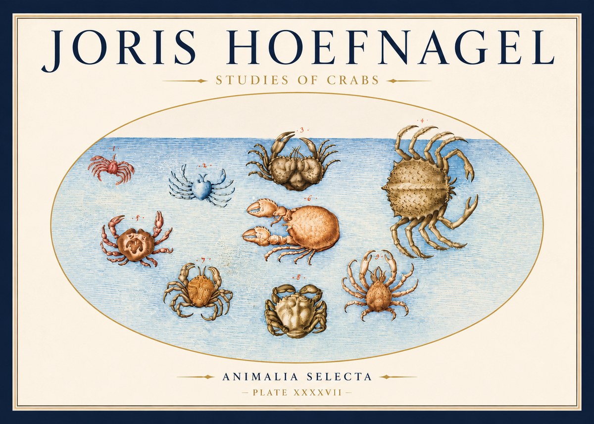 Joris Hoefnagel Studies of Crabs No3 - Affiche
