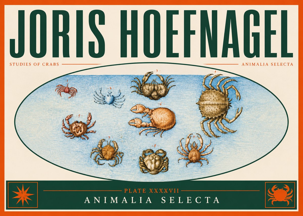 Joris Hoefnagel Studies of Crabs No4 - Affiche