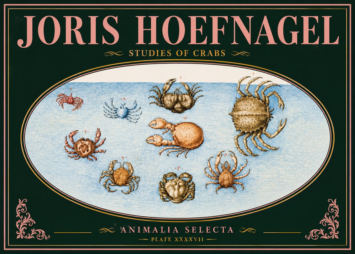 Joris Hoefnagel Studies of Crabs No5 - Affiche