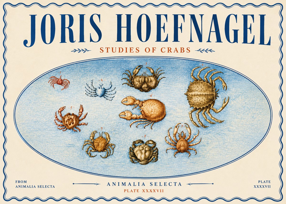 Joris Hoefnagel Studies of Crabs No6 - Affiche