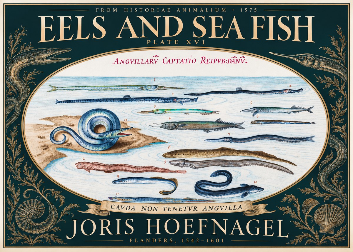 Joris Hoefnagel Eels and Sea Fish No5 - Affiche