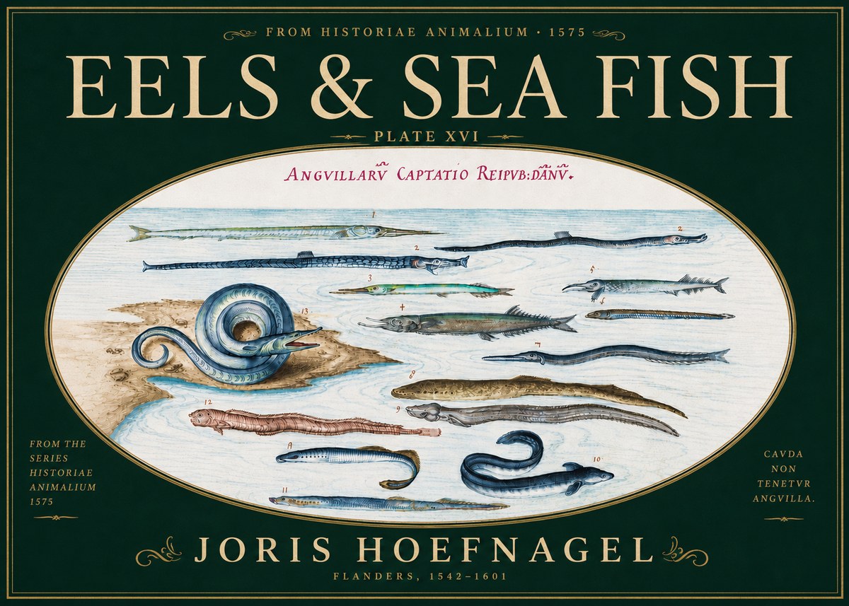 Joris Hoefnagel Eels and Sea Fish No6 - Affiche