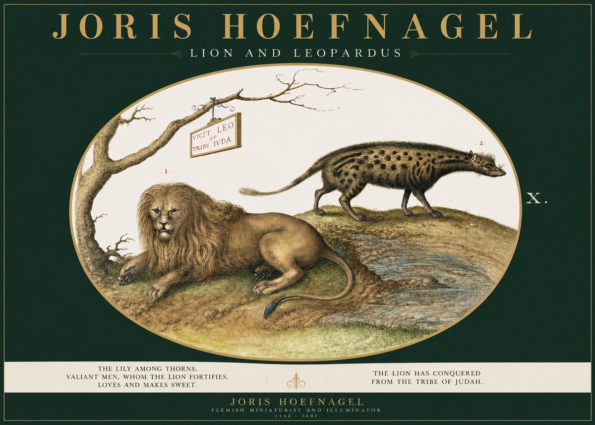 Joris Hoefnagel Lion and Spotted Hyena No3 - Affiche