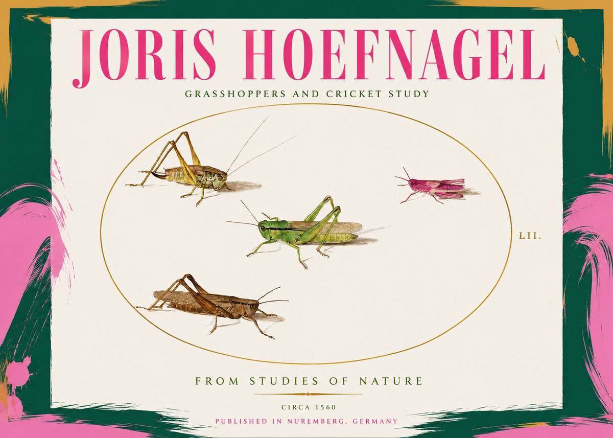 Joris Hoefnagel Three Grasshoppers and a Locust No3 - Affiche