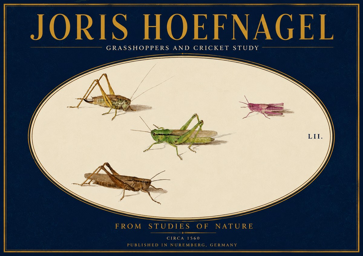 Joris Hoefnagel Three Grasshoppers and a Locust No4 - Affiche