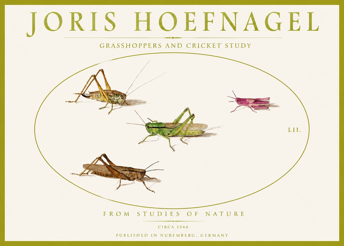 Joris Hoefnagel Three Grasshoppers and a Locust No5 - Affiche