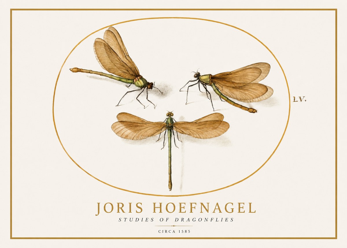 Joris Hoefnagel Studies of Dragonflies No1 - Affiche
