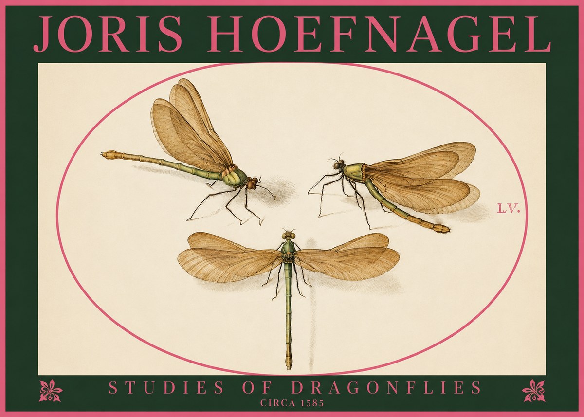 Joris Hoefnagel Studies of Dragonflies No2 - Affiche
