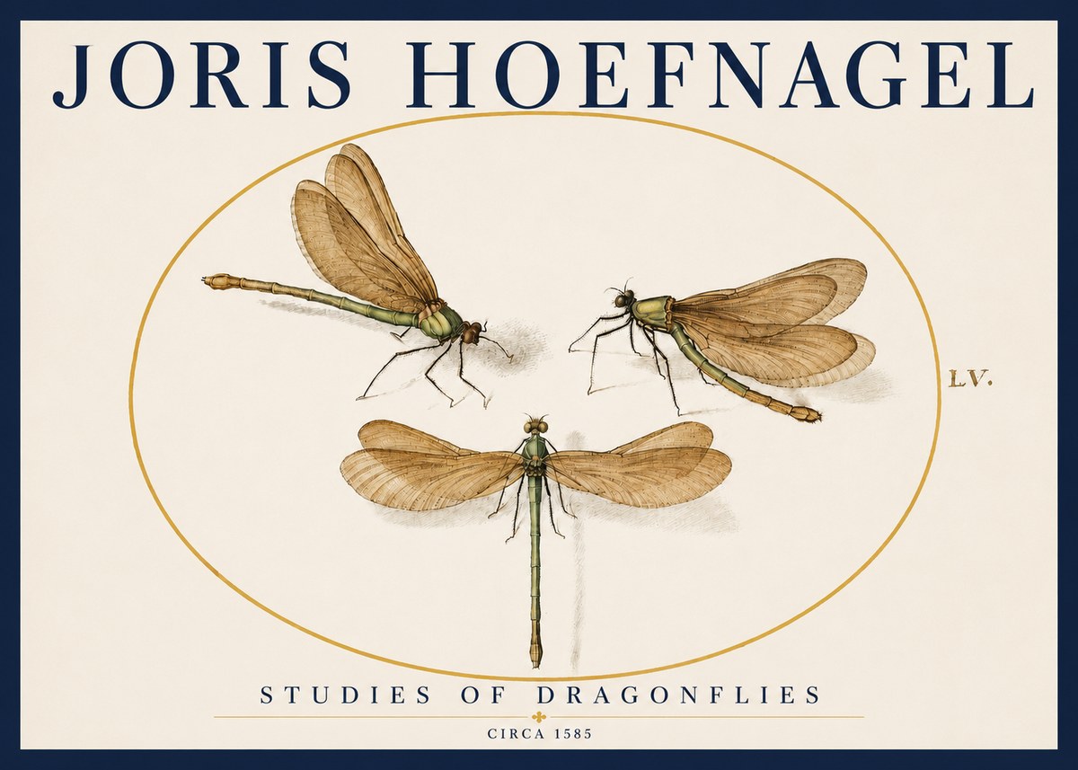 Joris Hoefnagel Studies of Dragonflies No3 - Affiche