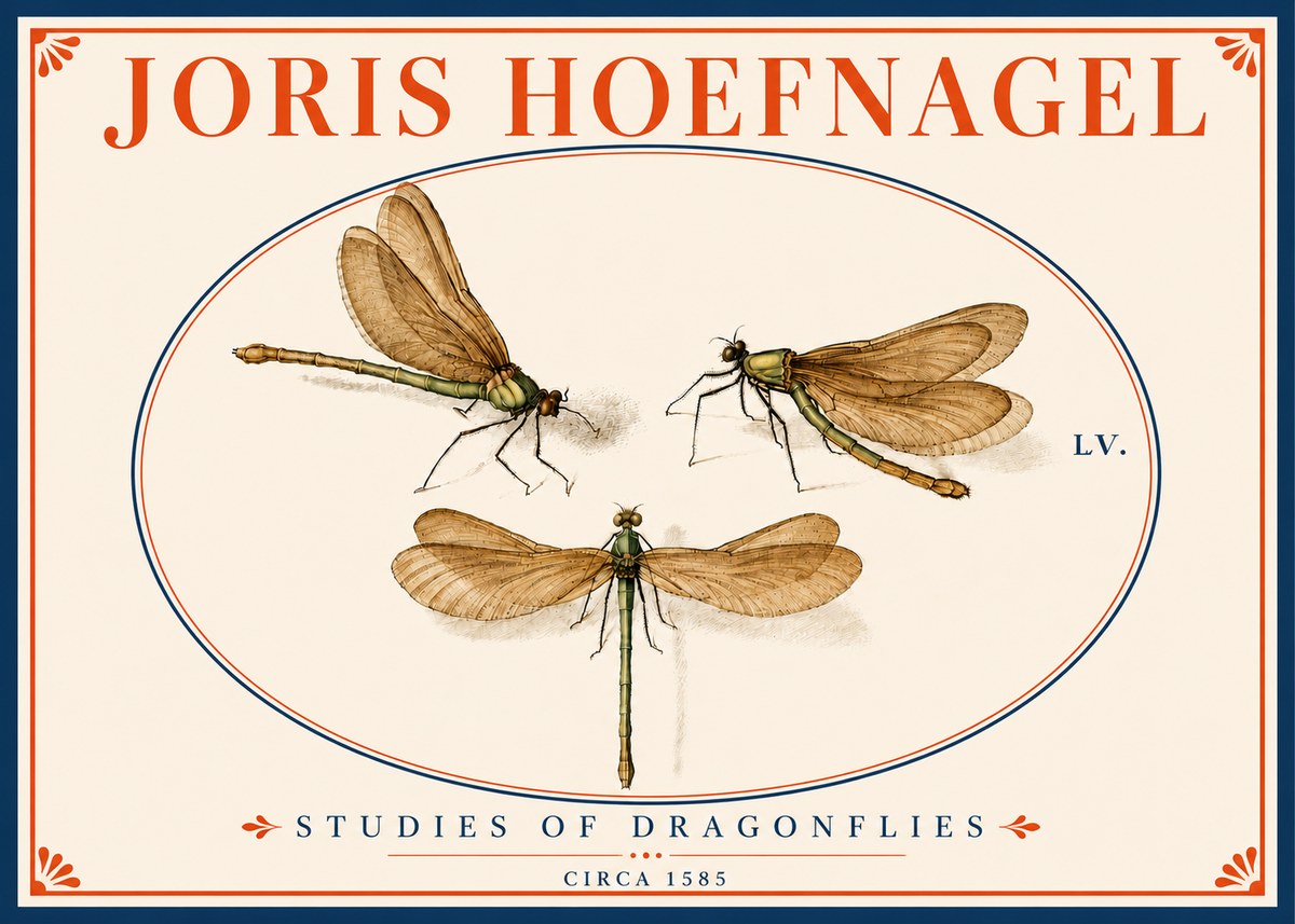 Joris Hoefnagel Studies of Dragonflies No5 - Affiche