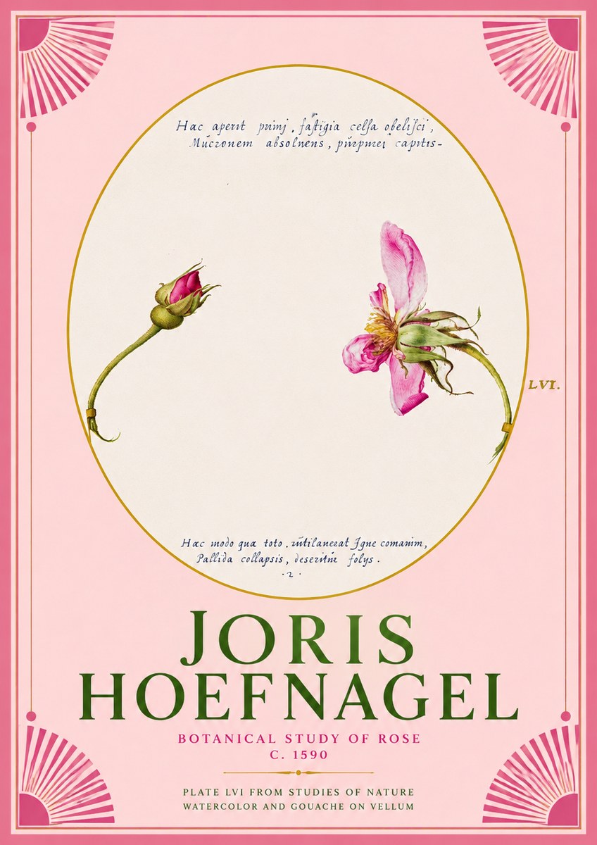 Joris Hoefnagel Botanical Study of Rose No2 - Affiche