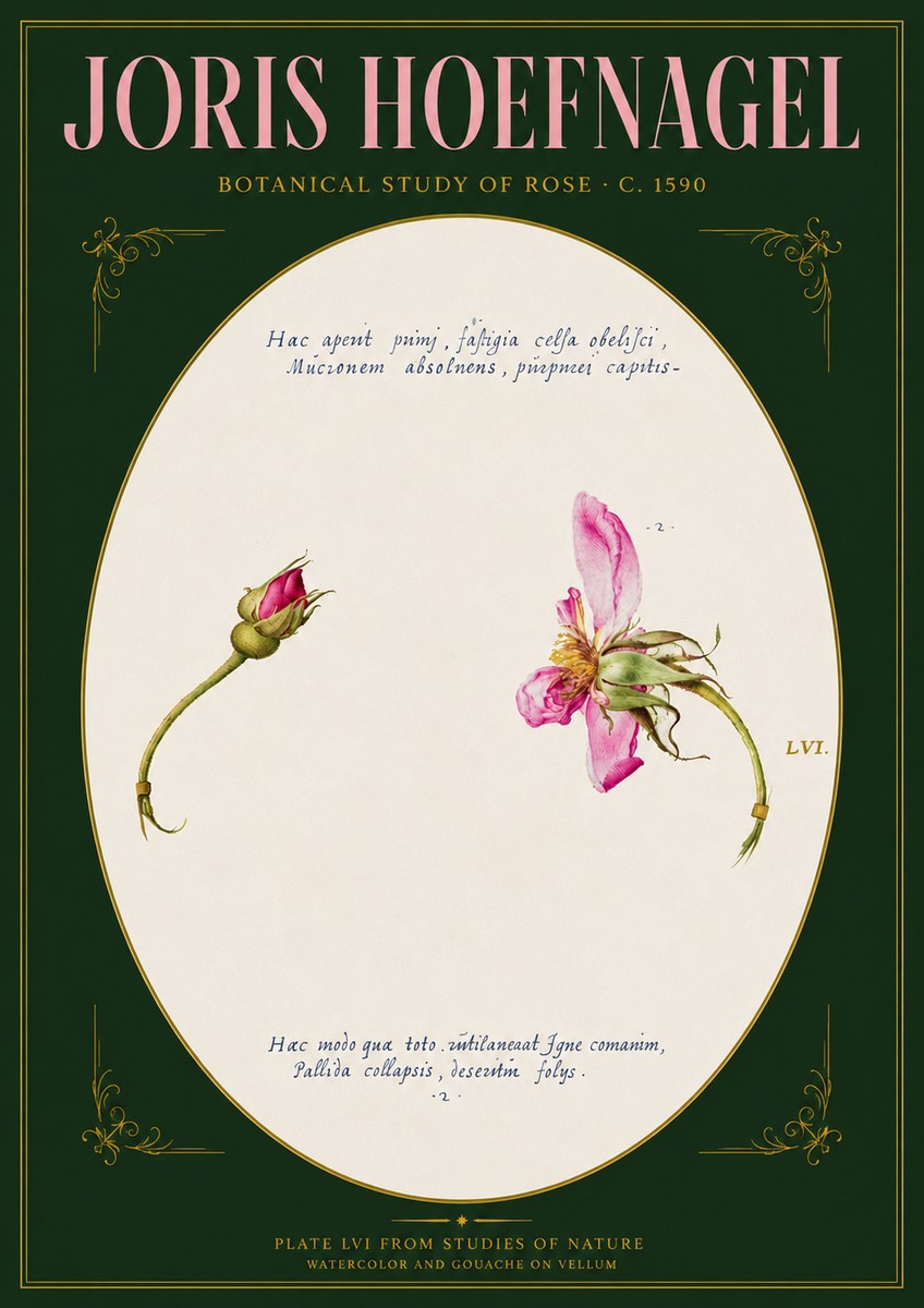 Joris Hoefnagel Botanical Study of Rose No3 - Affiche