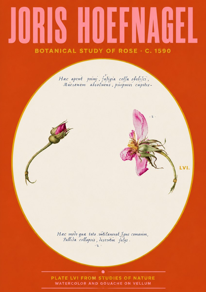 Joris Hoefnagel Botanical Study of Rose No4 - Affiche