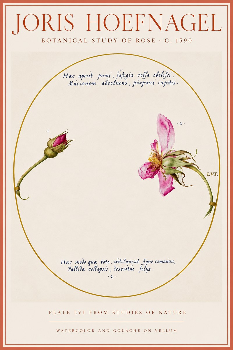 Joris Hoefnagel Botanical Study of Rose No5 - Affiche