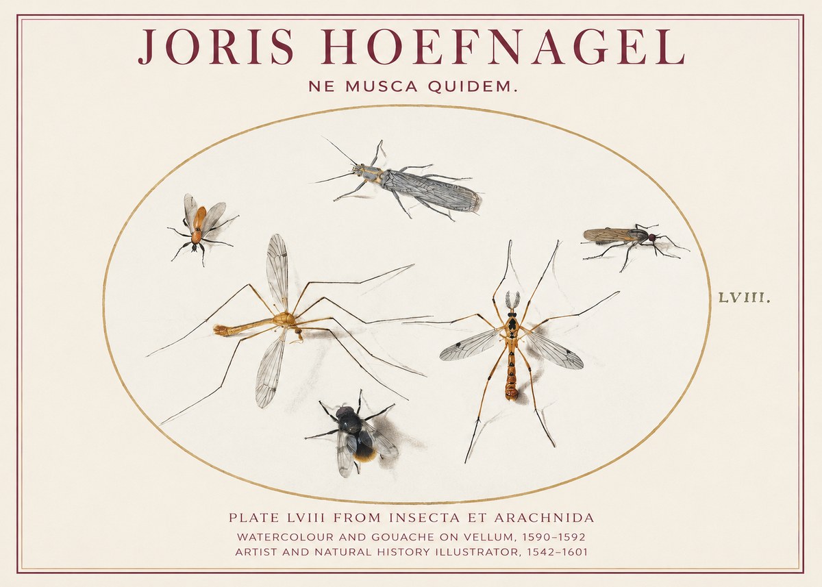 Joris Hoefnagel Plate Lviii from Insecta Et Arachnida No1 - Affiche
