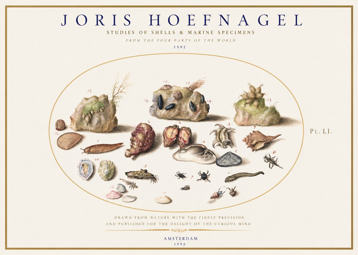 Joris Hoefnagel Studies of Shells & Marine Specimens No1 - Affiche