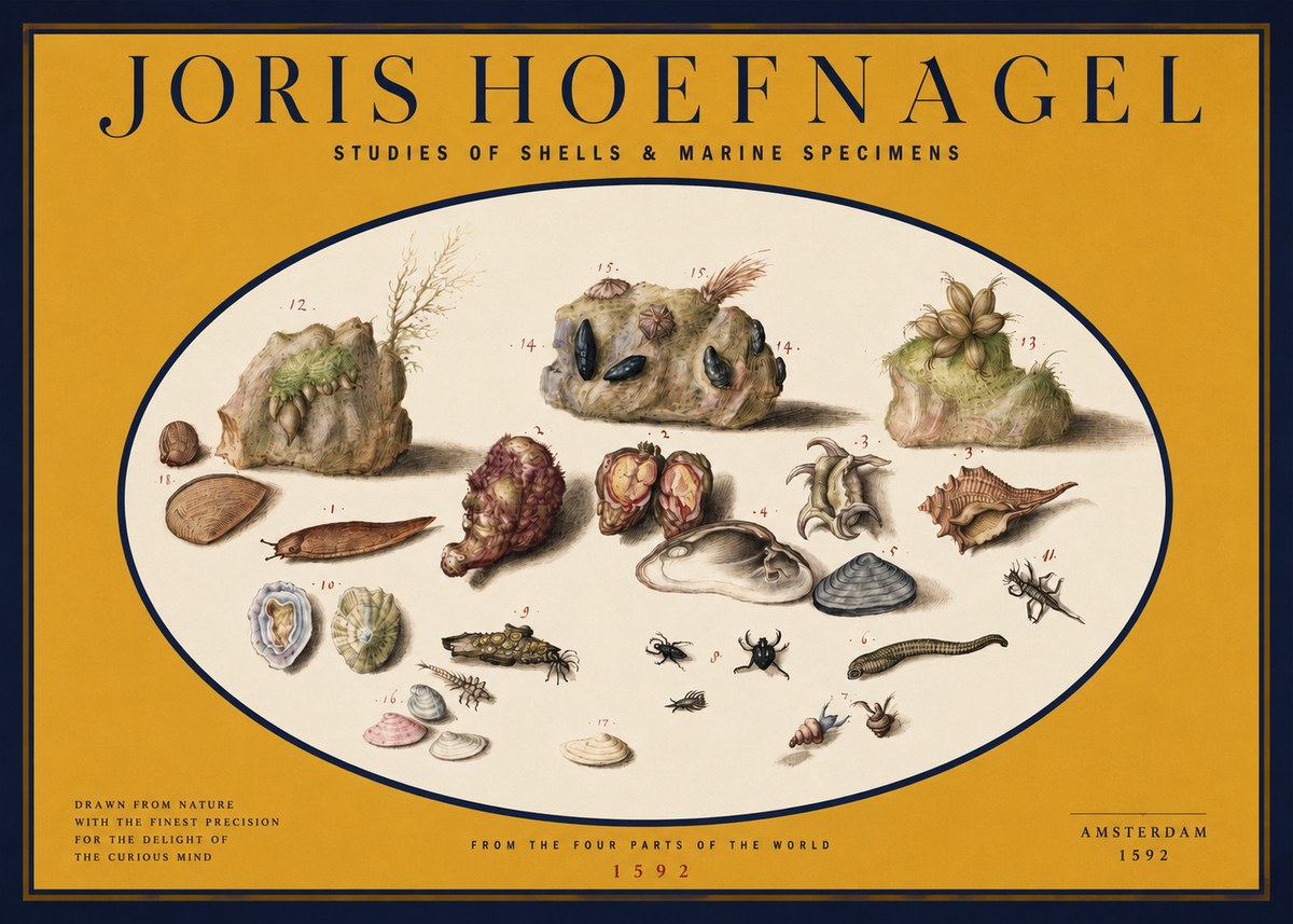 Joris Hoefnagel Studies of Shells & Marine Specimens No2 - Affiche