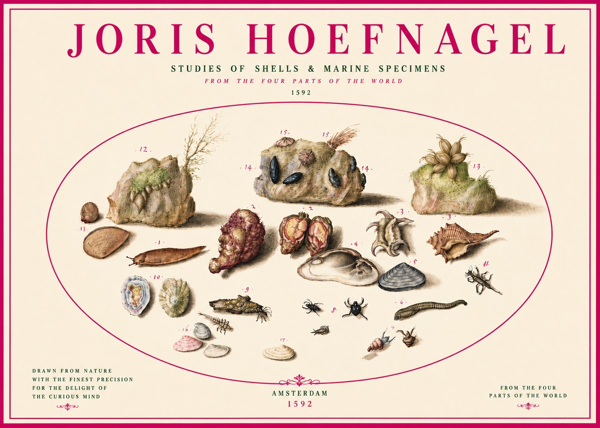 Joris Hoefnagel Studies of Shells & Marine Specimens No3 - Affiche