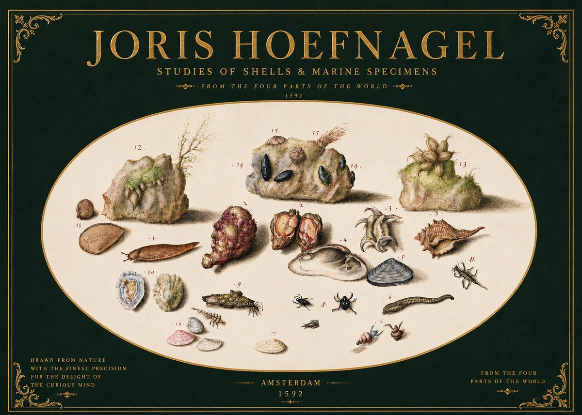 Joris Hoefnagel Studies of Shells & Marine Specimens No4 - Affiche