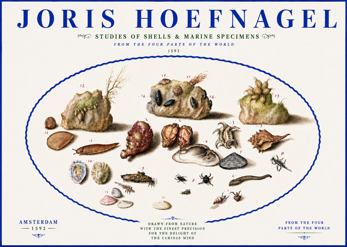 Joris Hoefnagel Studies of Shells & Marine Specimens No5 - Affiche