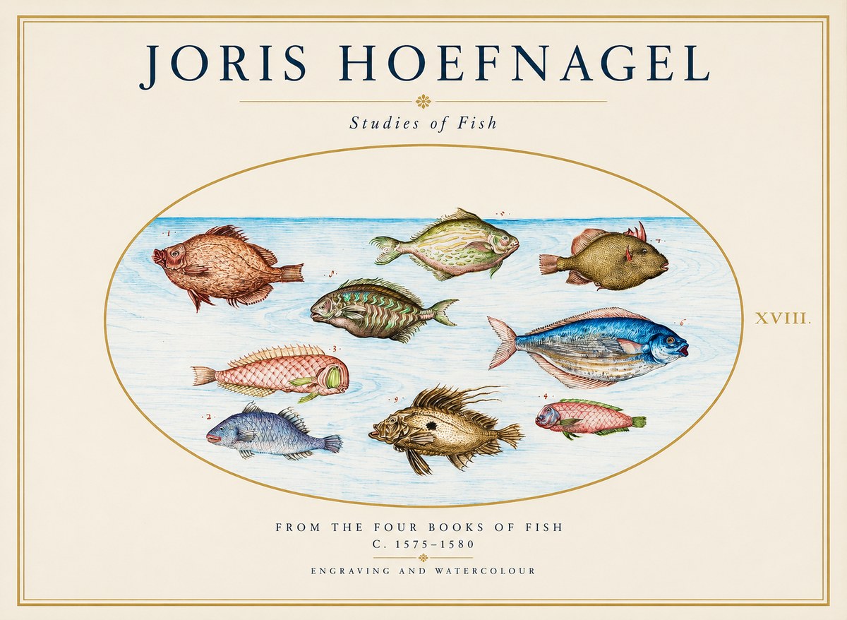 Joris Hoefnagel Studies of Fish I No1 - Affiche