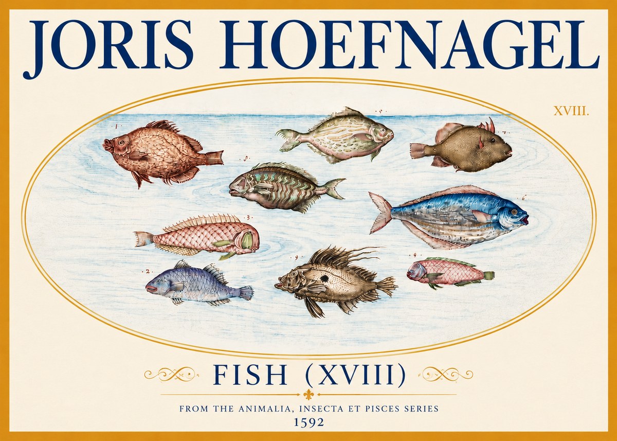 Joris Hoefnagel Studies of Fish I No4 - Affiche