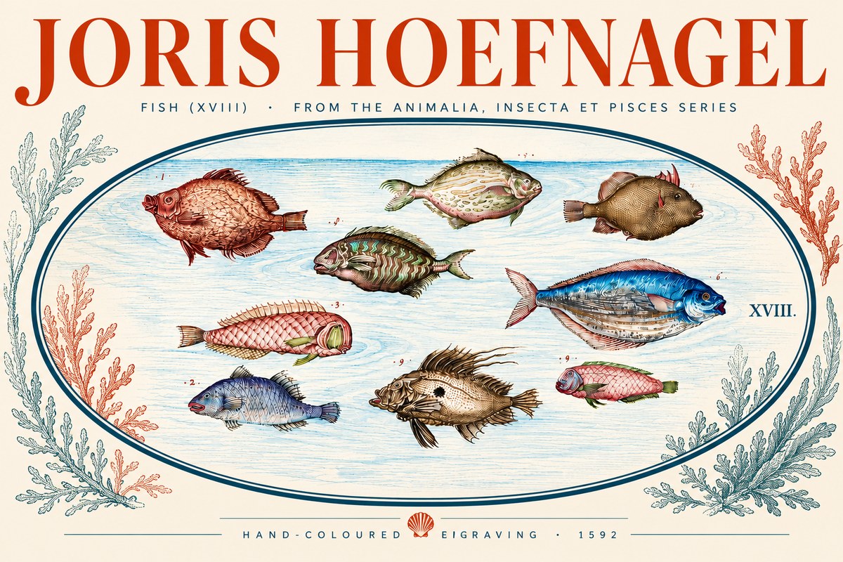 Joris Hoefnagel Studies of Fish I No5 - Affiche