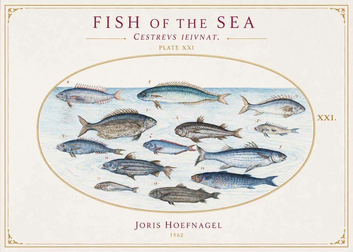 Joris Hoefnagel Fish of the Sea - Cestrevs Ieivnat. Plate Xxi No1 - Affiche