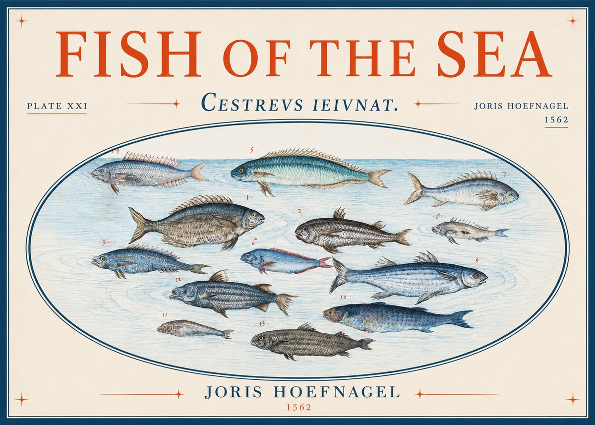 Joris Hoefnagel Fish of the Sea - Cestrevs Ieivnat. Plate Xxi No3 - Affiche