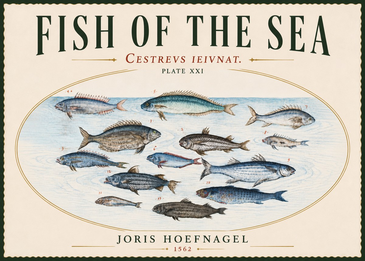 Joris Hoefnagel Fish of the Sea - Cestrevs Ieivnat. Plate Xxi No5 - Affiche