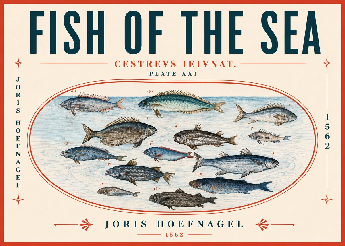 Joris Hoefnagel Fish of the Sea - Cestrevs Ieivnat. Plate Xxi No6 - Affiche