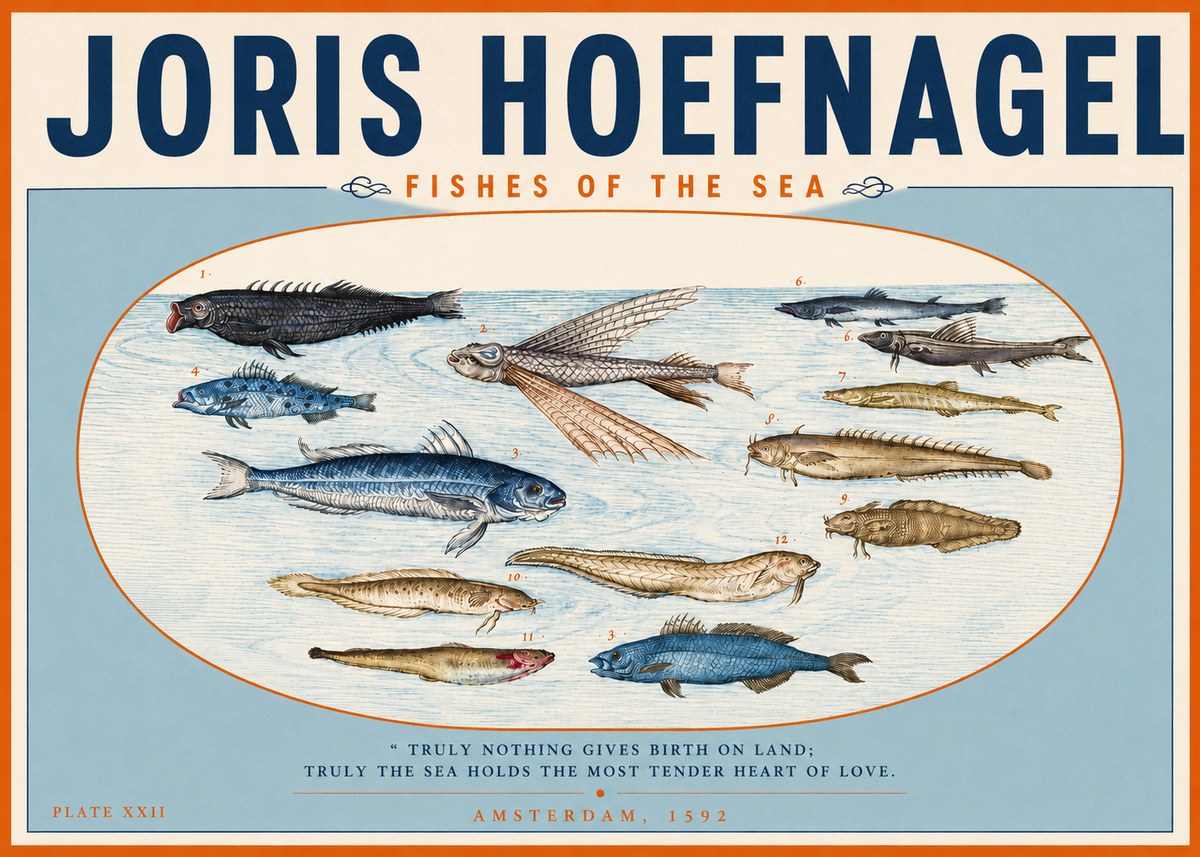 Joris Hoefnagel Fishes of the Sea I No3 - Affiche