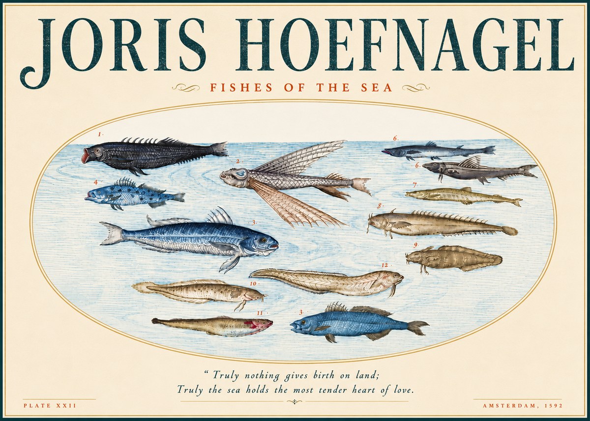 Joris Hoefnagel Fishes of the Sea I No4 - Affiche
